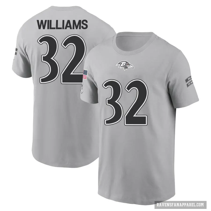 Men's ＃32 Marcus Williams Baltimore Ravens Gray 2024 Salute to Service T-Shirt