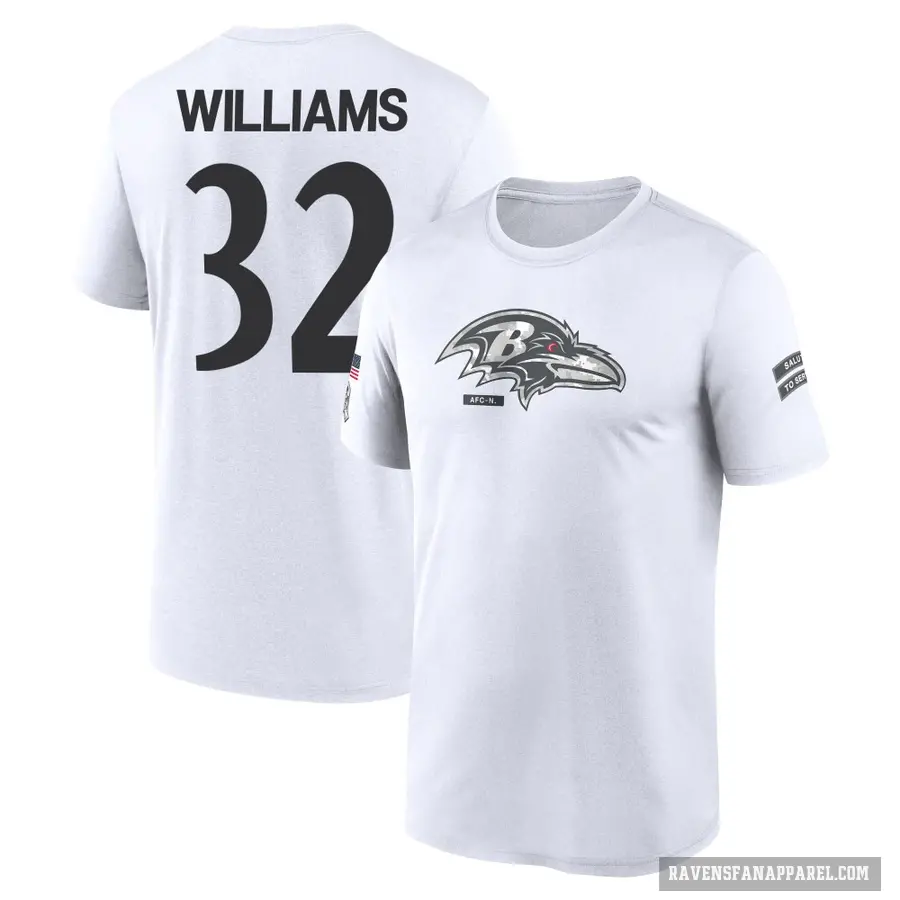 Men's ＃32 Marcus Williams Baltimore Ravens White 2024 Salute to Service Performance T-Shirt