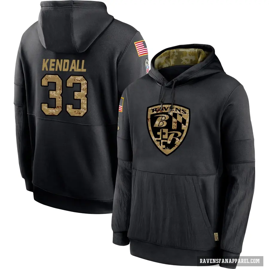 Men's ＃33 Anthony Kendall Baltimore Ravens Black 2020 Salute to Service Sideline Performance Pullover Hoodie