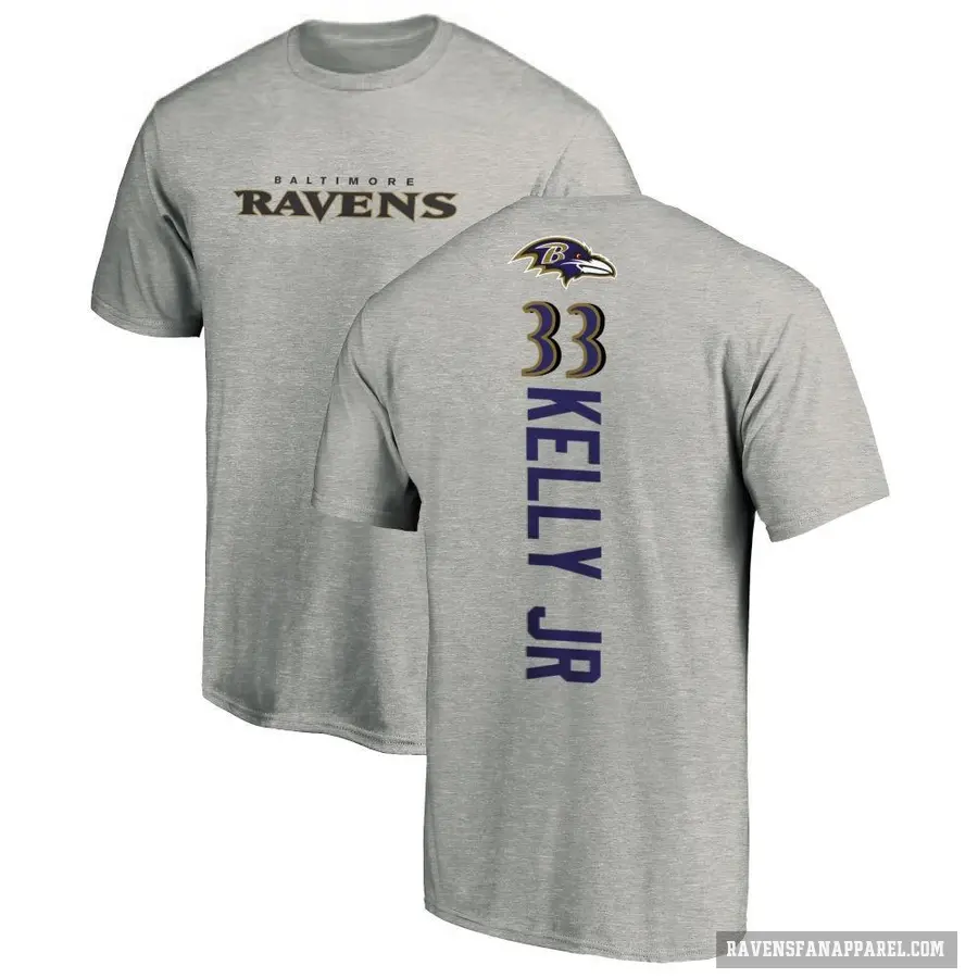 Men's ＃33 John Kelly Jr. Baltimore Ravens Ash Backer T-Shirt