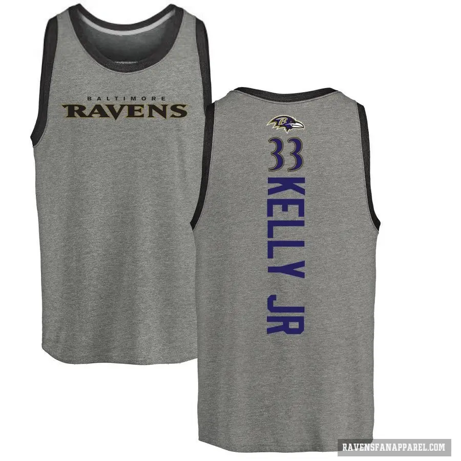 Men's ＃33 John Kelly Jr. Baltimore Ravens Ash Backer Tank Top