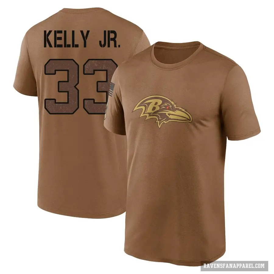 Men's ＃33 John Kelly Jr. Baltimore Ravens Brown 2023 Salute To Service Performance T-Shirt