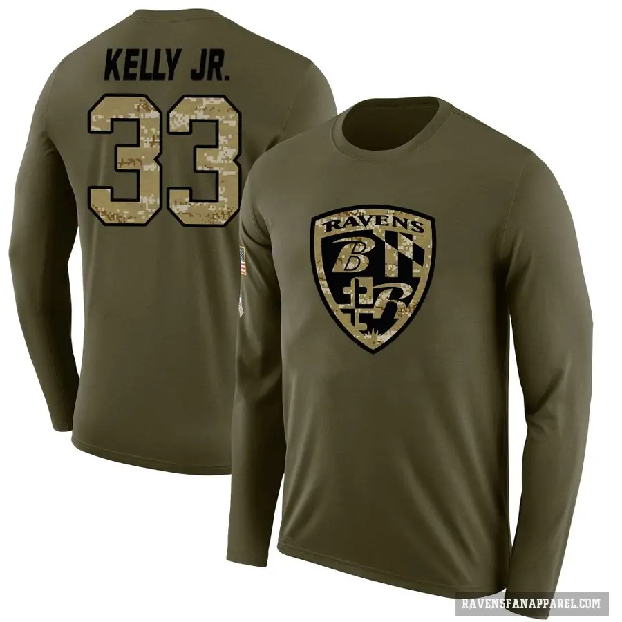 Men's ＃33 John Kelly Jr. Baltimore Ravens Olive Salute to Service Sideline Long Sleeve T-Shirt