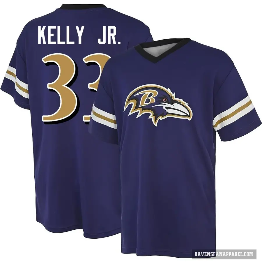 Men's ＃33 John Kelly Jr. Baltimore Ravens Purple Game Day V-Neck T-Shirt