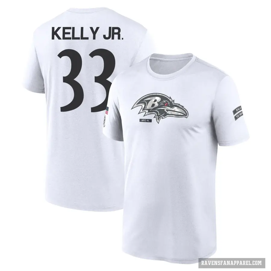 Men's ＃33 John Kelly Jr. Baltimore Ravens White 2024 Salute to Service Performance T-Shirt