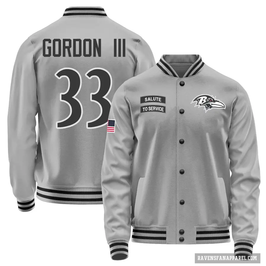 Men's ＃33 Melvin Gordon III Baltimore Ravens Gray Salute to Service Performance Jacket