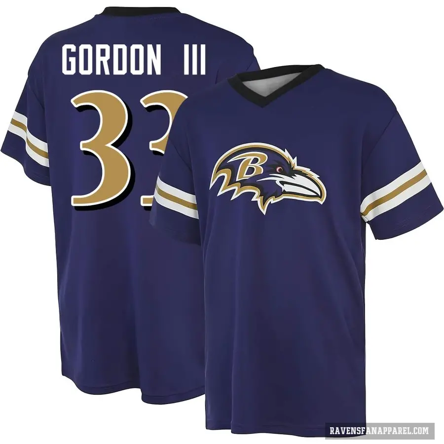 Men's ＃33 Melvin Gordon III Baltimore Ravens Purple Game Day V-Neck T-Shirt