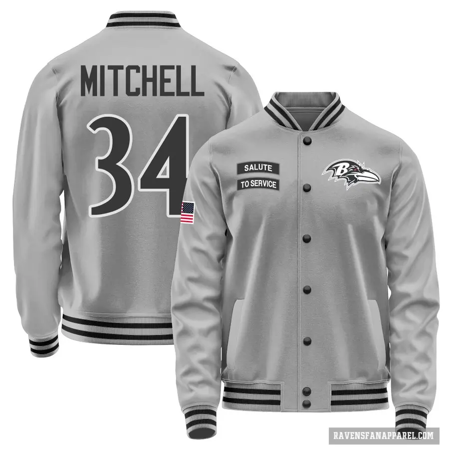 Men's ＃34 Keaton Mitchell Baltimore Ravens Gray Salute to Service Performance Jacket