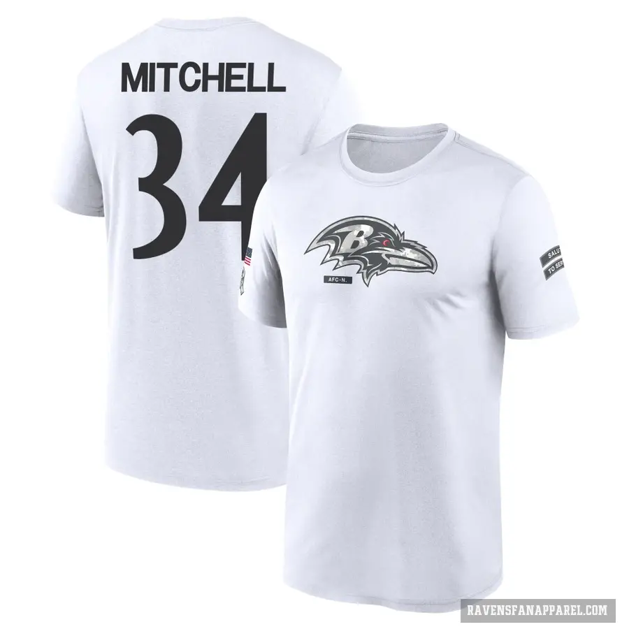 Men's ＃34 Keaton Mitchell Baltimore Ravens White 2024 Salute to Service Performance T-Shirt