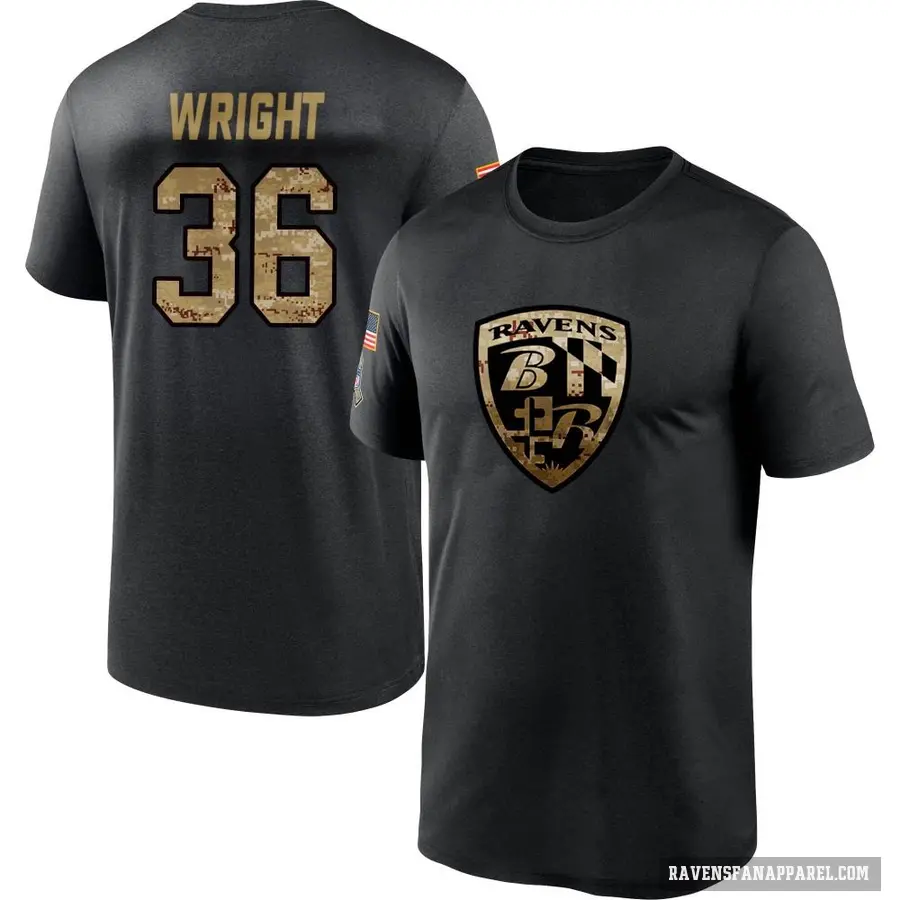 Men's ＃36 Owen Wright Baltimore Ravens Black 2020 Salute To Service Performance T-Shirt