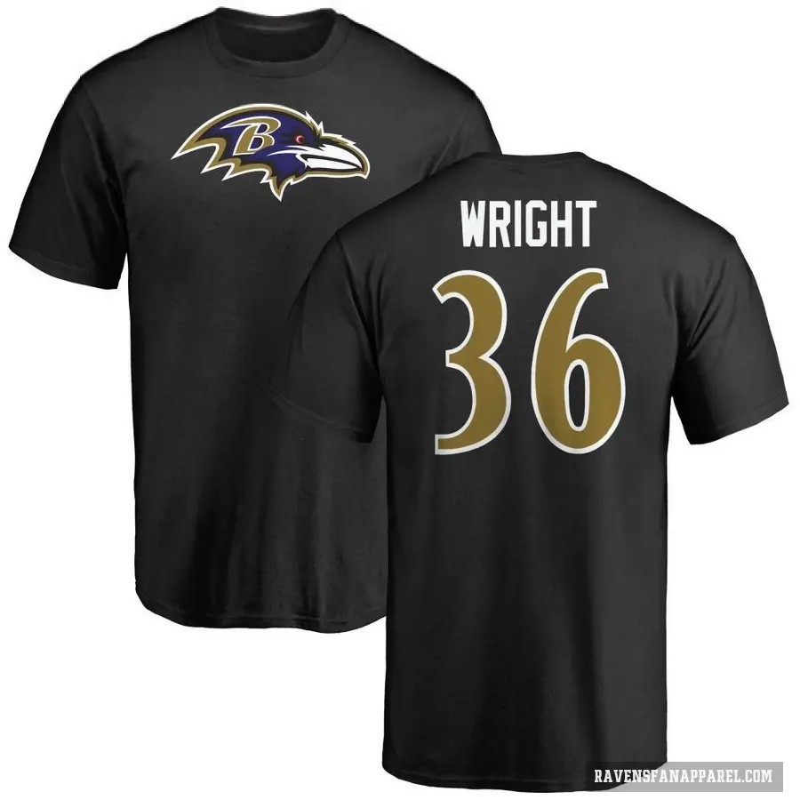 Men's ＃36 Owen Wright Baltimore Ravens Black Logo T-Shirt