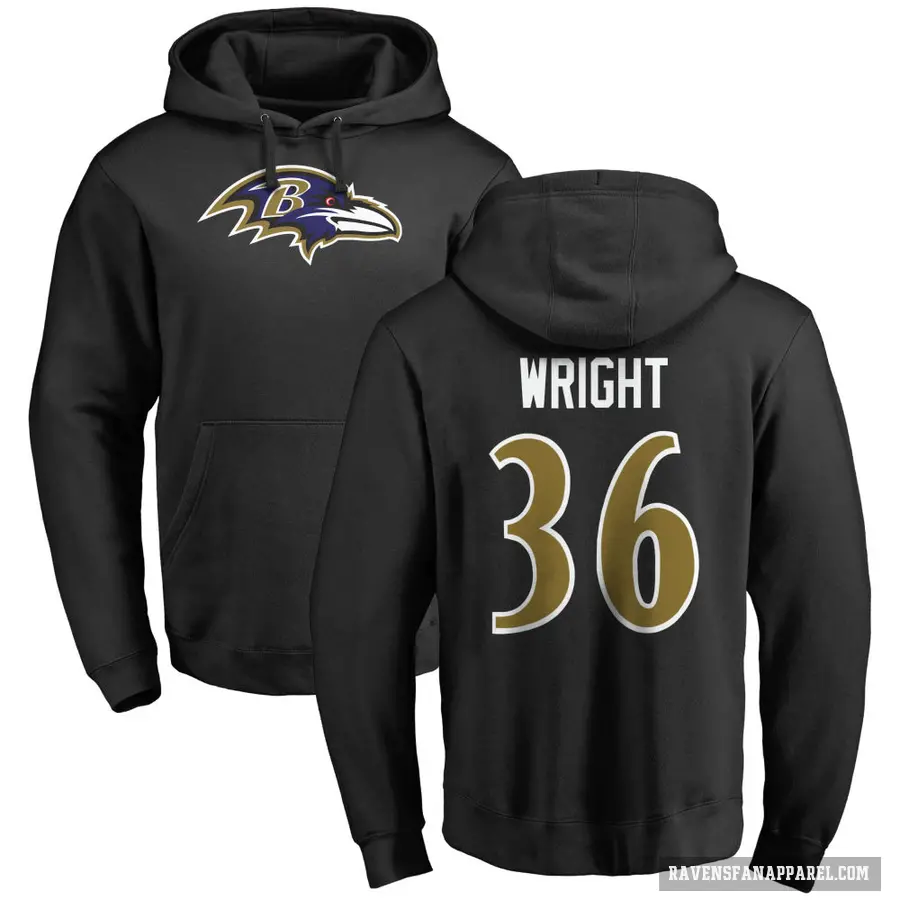 Men's ＃36 Owen Wright Baltimore Ravens Black Pro Line Name & Number Logo Pullover Hoodie