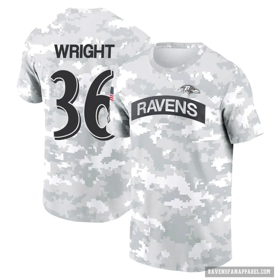 Men's ＃36 Owen Wright Baltimore Ravens Camo Arctic 2024 Salute to Service Performance T-Shirt