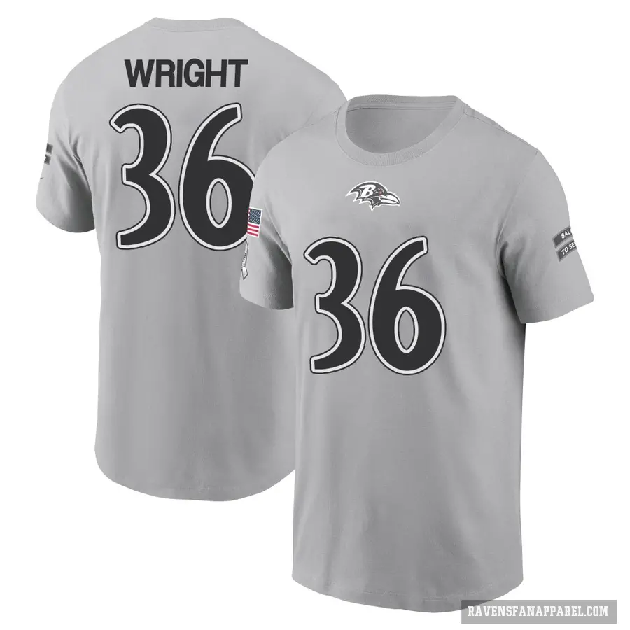 Men's ＃36 Owen Wright Baltimore Ravens Gray 2024 Salute to Service T-Shirt