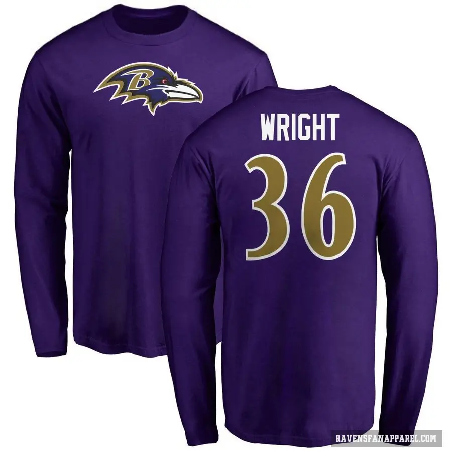 Men's ＃36 Owen Wright Baltimore Ravens Purple Logo Long Sleeve T-Shirt