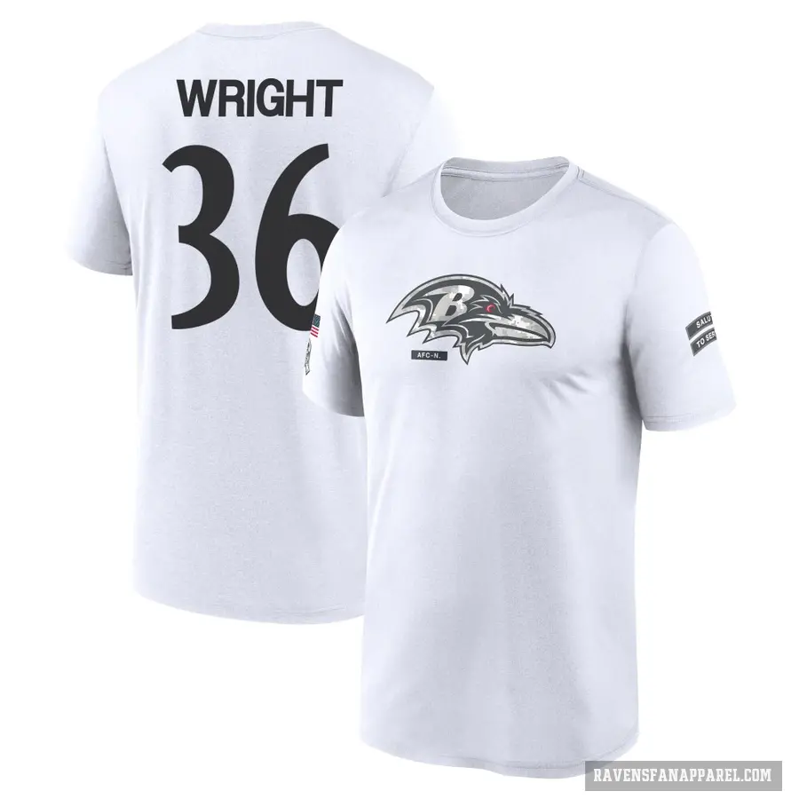 Men's ＃36 Owen Wright Baltimore Ravens White 2024 Salute to Service Performance T-Shirt