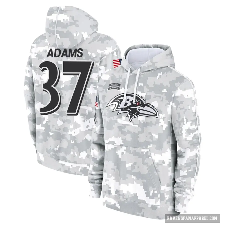 Men's ＃37 Andrew Adams Baltimore Ravens Arctic Camo 2024 Salute to Service Club Fleece Pullover Hoodie