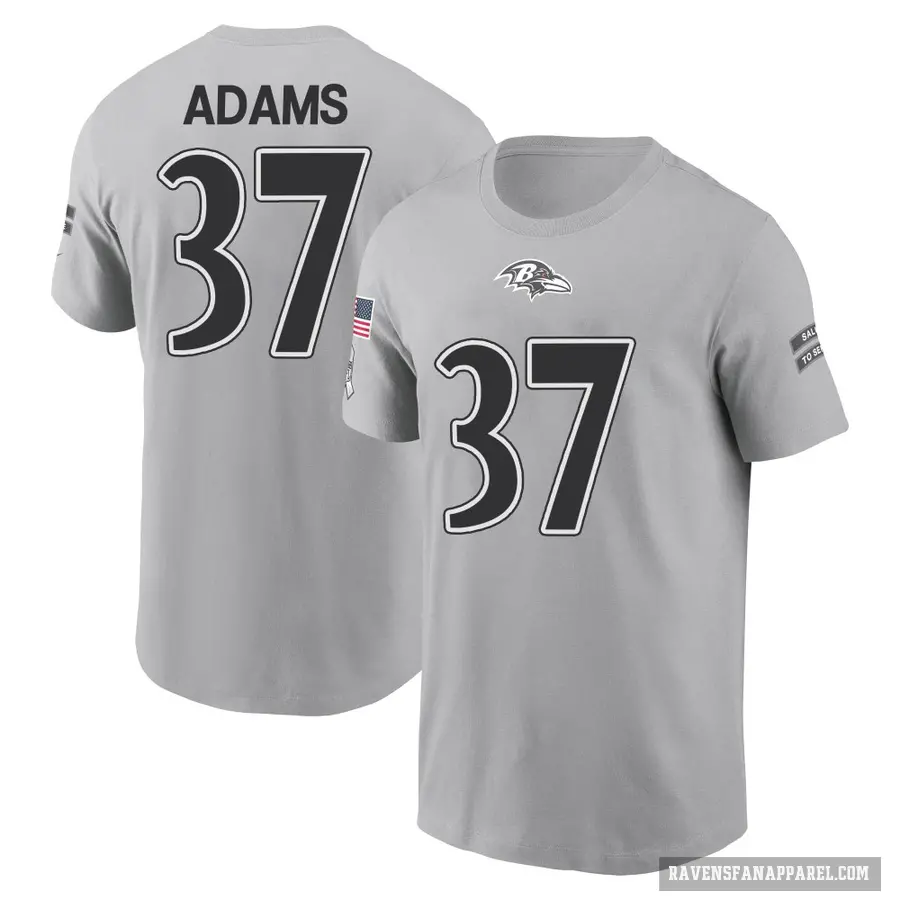 Men's ＃37 Andrew Adams Baltimore Ravens Gray 2024 Salute to Service T-Shirt