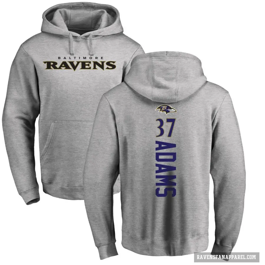 Men's ＃37 Andrew Adams Baltimore Ravens Pro Line Ash Backer Pullover Hoodie