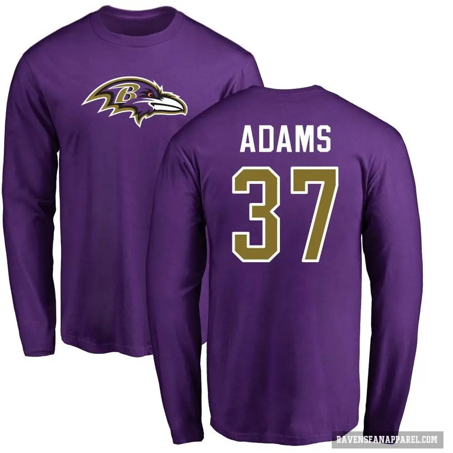 Men's ＃37 Andrew Adams Baltimore Ravens Purple Logo Long Sleeve T-Shirt