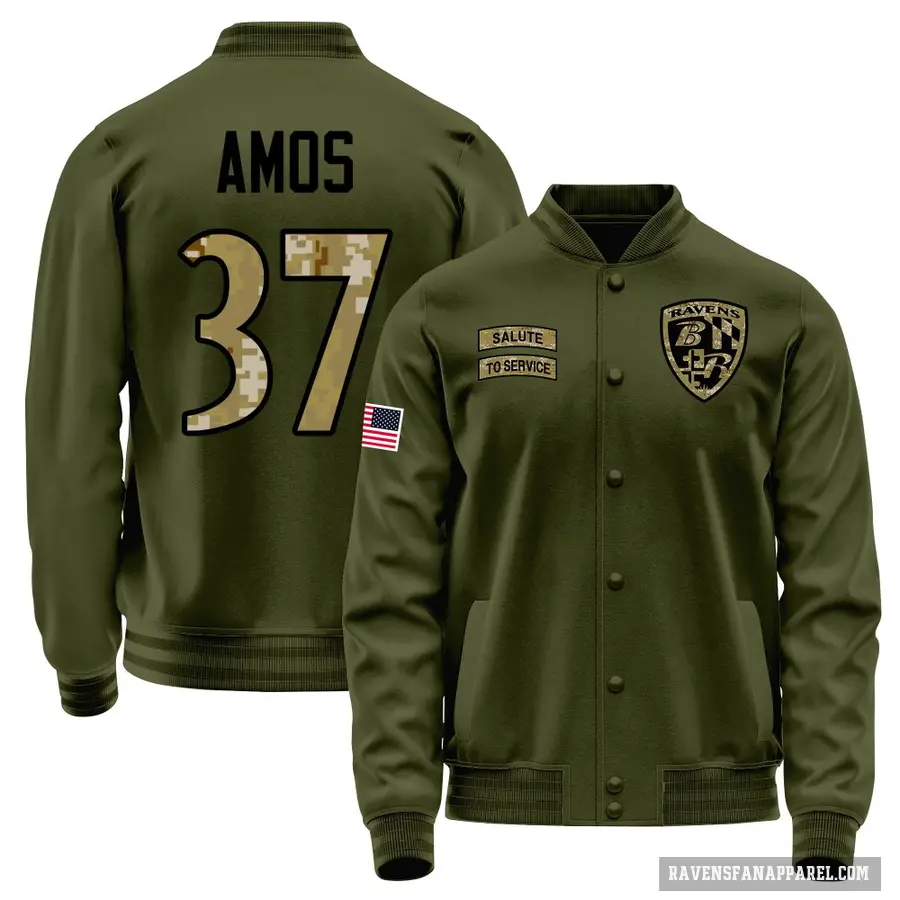 Men's ＃37 Jaquan Amos Baltimore Ravens Olive Salute to Service Sideline Performance Jacket