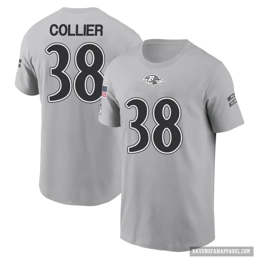 Men's ＃38 Chris Collier Baltimore Ravens Gray 2024 Salute to Service T-Shirt