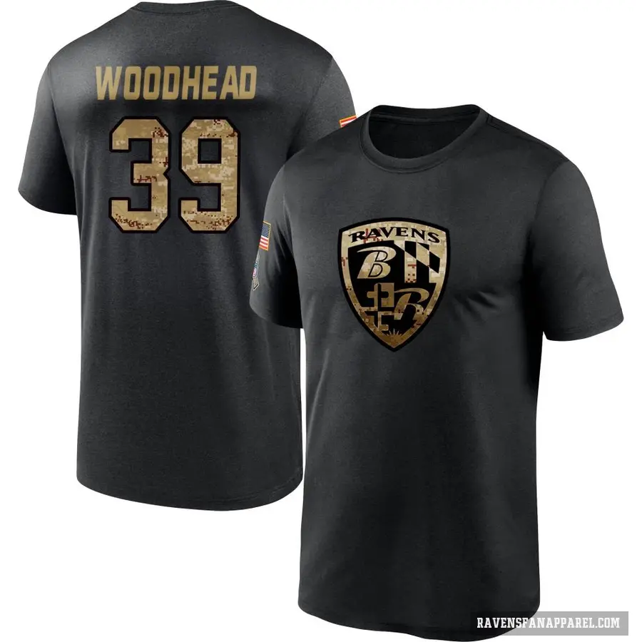 Men's ＃39 Danny Woodhead Baltimore Ravens Black 2020 Salute To Service Performance T-Shirt