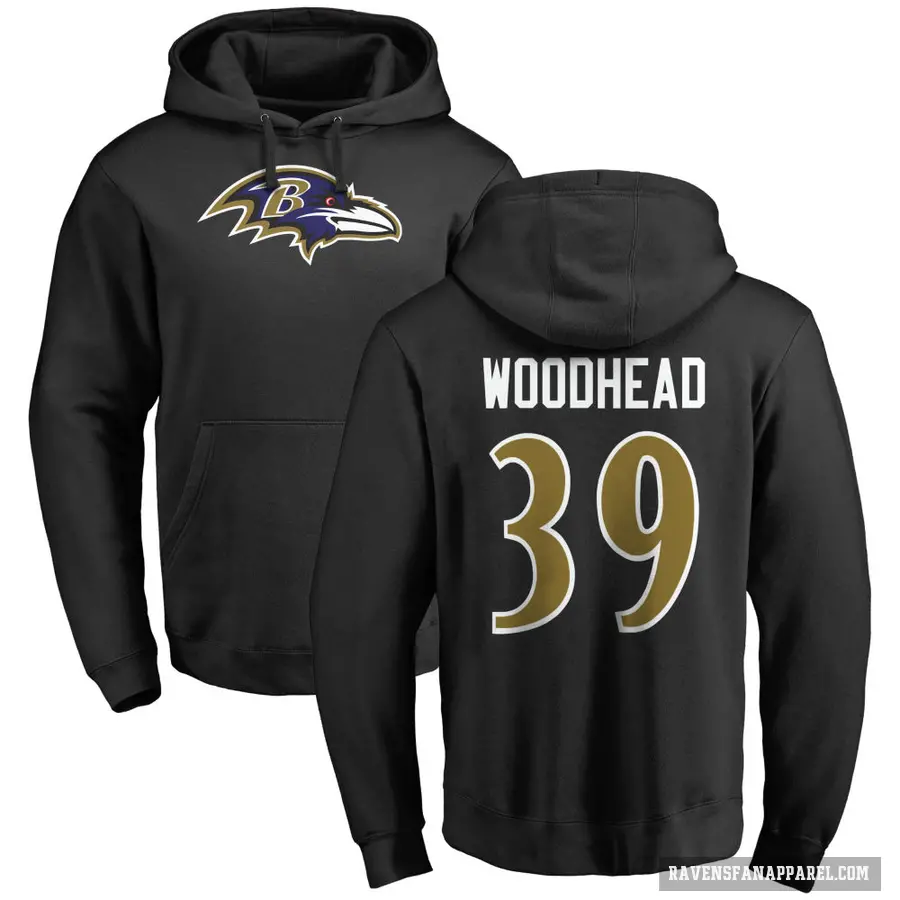 Men's ＃39 Danny Woodhead Baltimore Ravens Black Pro Line Name & Number Logo Pullover Hoodie