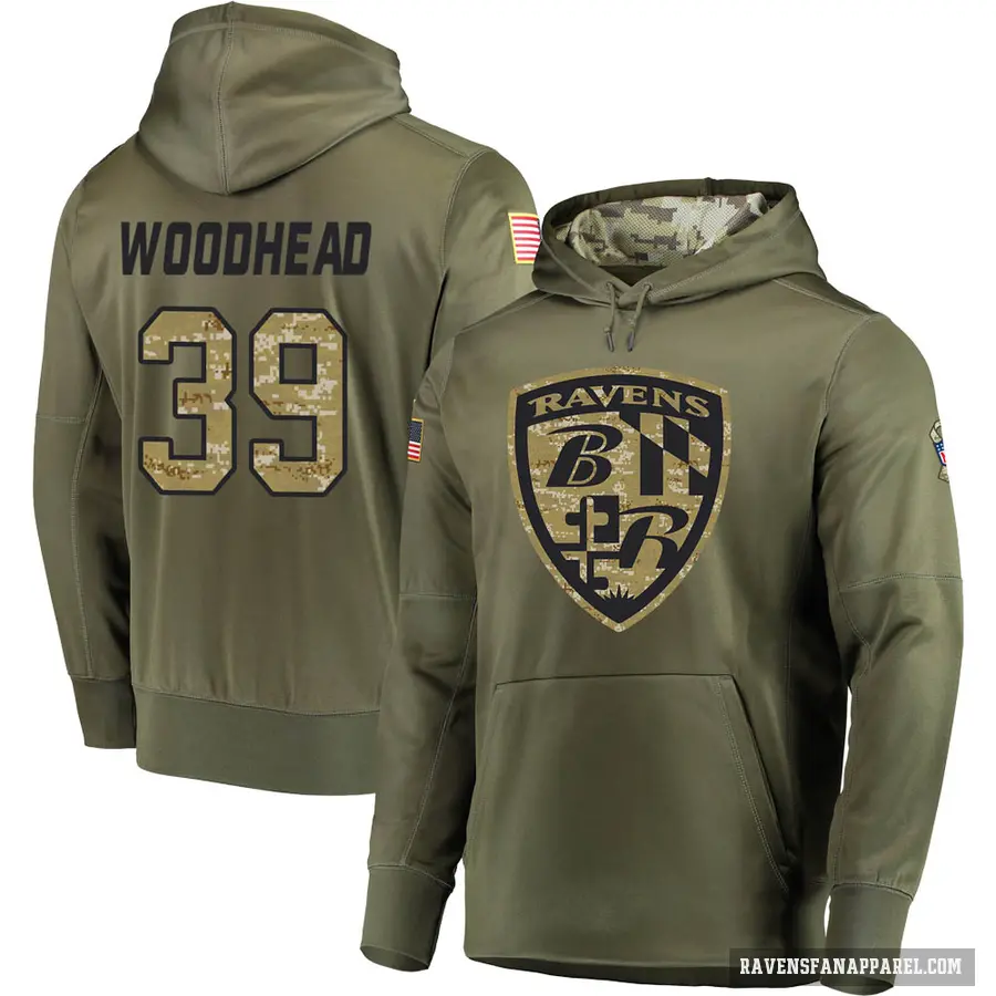 Men's ＃39 Danny Woodhead Baltimore Ravens Olive Salute to Service Pullover Hoodie