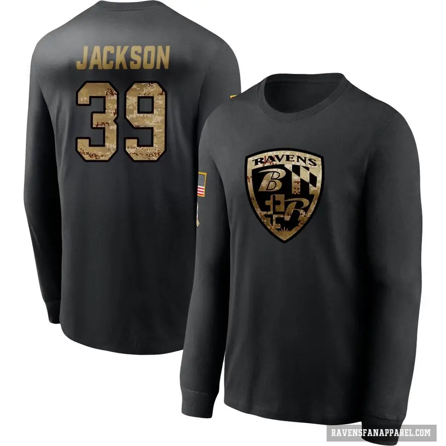 Men's ＃39 Eddie Jackson Baltimore Ravens Black 2020 Salute To Service Sideline Performance Long Sleeve T-Shirt