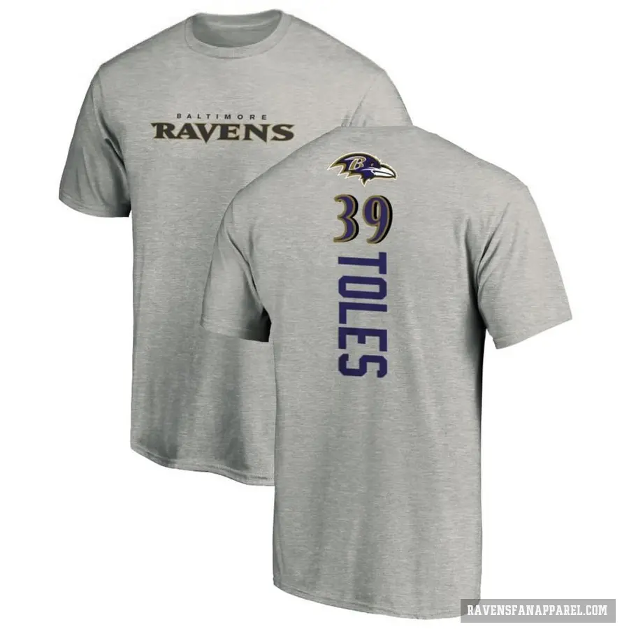 Men's ＃39 Jordan Toles Baltimore Ravens Ash Backer T-Shirt