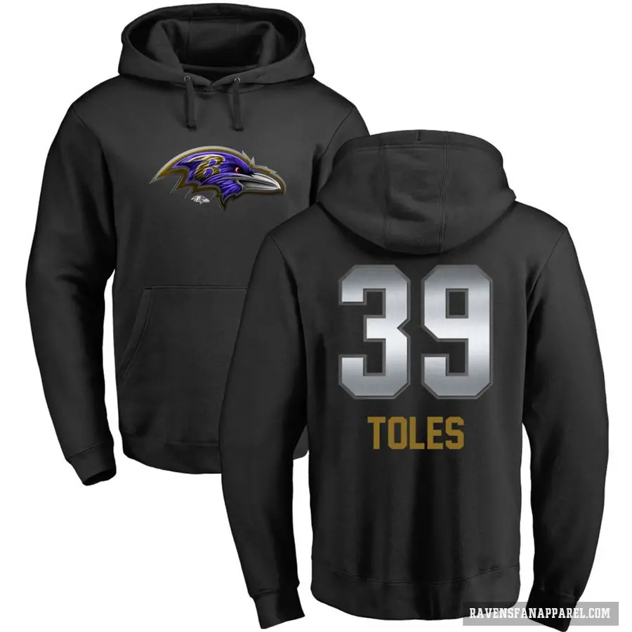 Men's ＃39 Jordan Toles Baltimore Ravens Black Midnight Mascot Pullover Hoodie