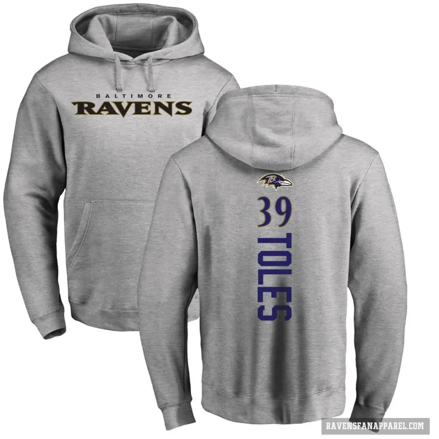 Men's ＃39 Jordan Toles Baltimore Ravens Pro Line Ash Backer Pullover Hoodie