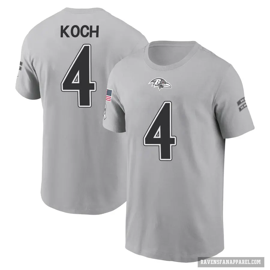 Men's ＃4 Sam Koch Baltimore Ravens Gray 2024 Salute to Service T-Shirt