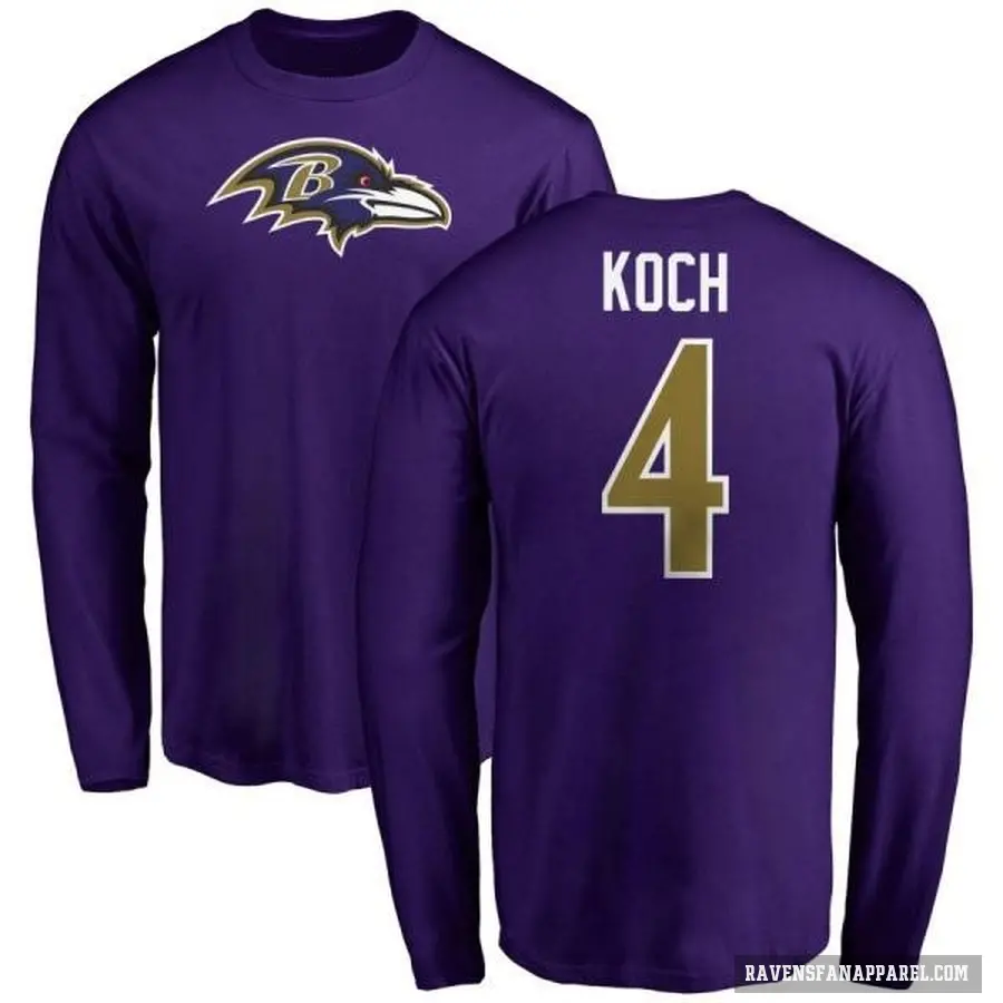 Men's ＃4 Sam Koch Baltimore Ravens Purple Logo Long Sleeve T-Shirt