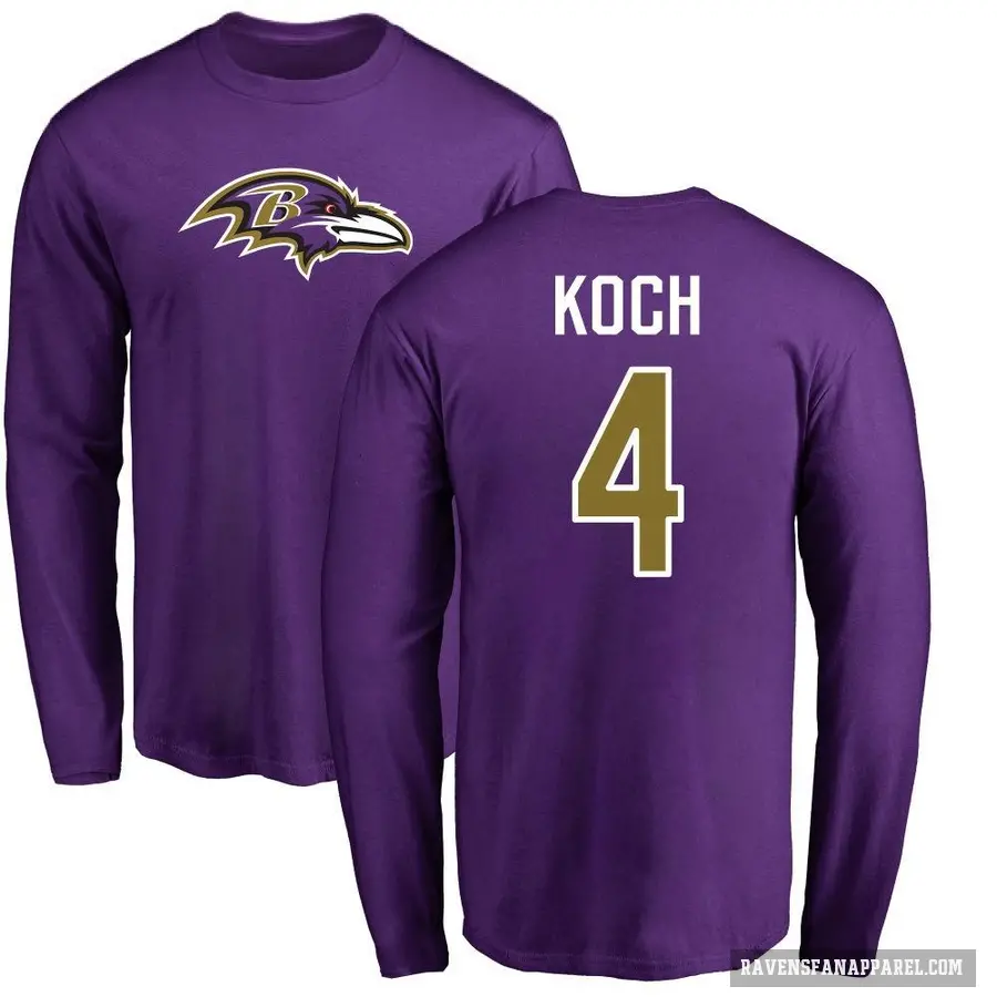 Men's ＃4 Sam Koch Baltimore Ravens Purple Logo Long Sleeve T-Shirt