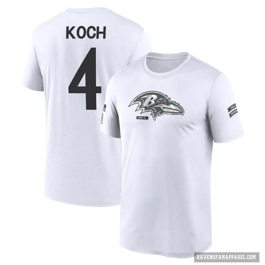 Men's ＃4 Sam Koch Baltimore Ravens White 2024 Salute to Service Performance T-Shirt