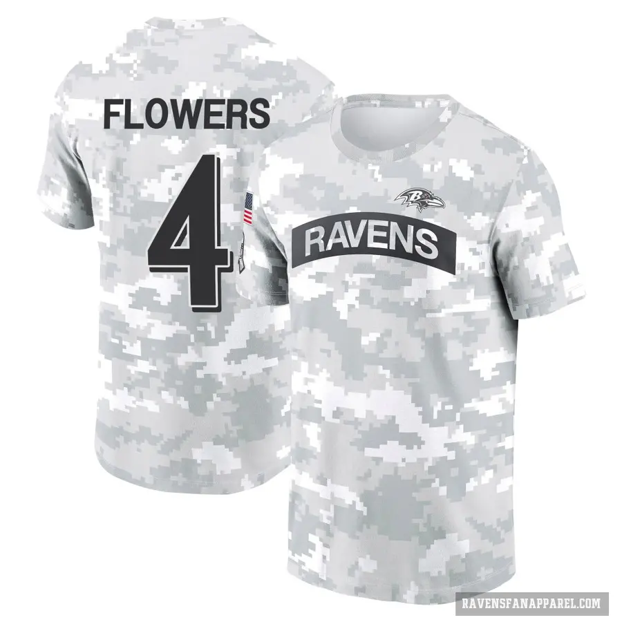 Men's ＃4 Zay Flowers Baltimore Ravens Camo Arctic 2024 Salute to Service Performance T-Shirt