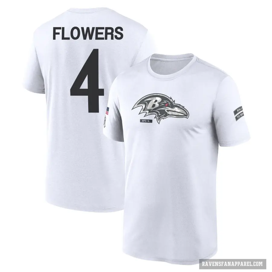 Men's ＃4 Zay Flowers Baltimore Ravens White 2024 Salute to Service Performance T-Shirt