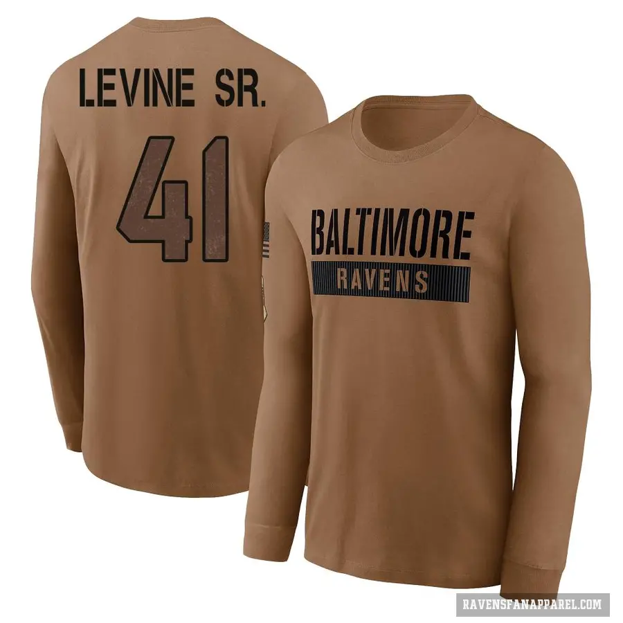 Men's ＃41 Anthony Levine Sr. Baltimore Ravens Brown / 2023 Salute To Service Long Sleeve T-Shirt