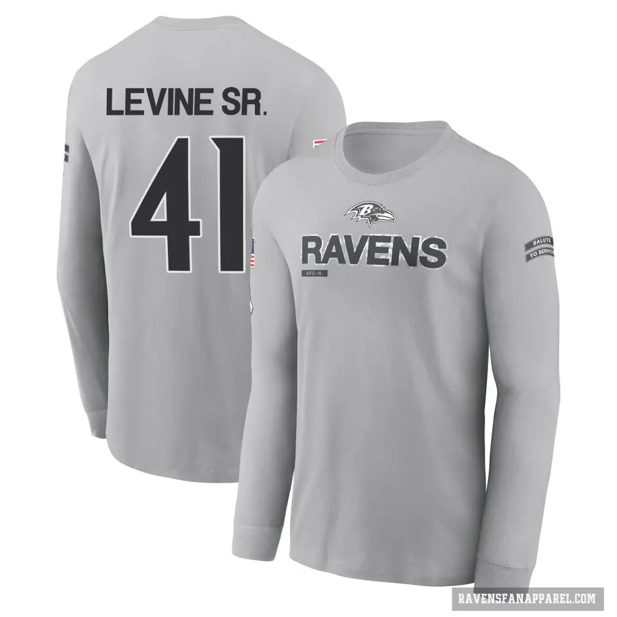 Men's ＃41 Anthony Levine Sr. Baltimore Ravens Gray 2024 Salute to Service Long Sleeve T-Shirt