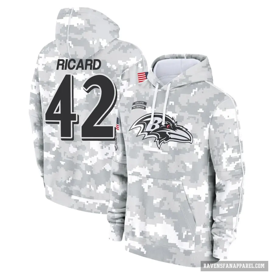 Men's ＃42 Patrick Ricard Baltimore Ravens Arctic Camo 2024 Salute to Service Club Fleece Pullover Hoodie