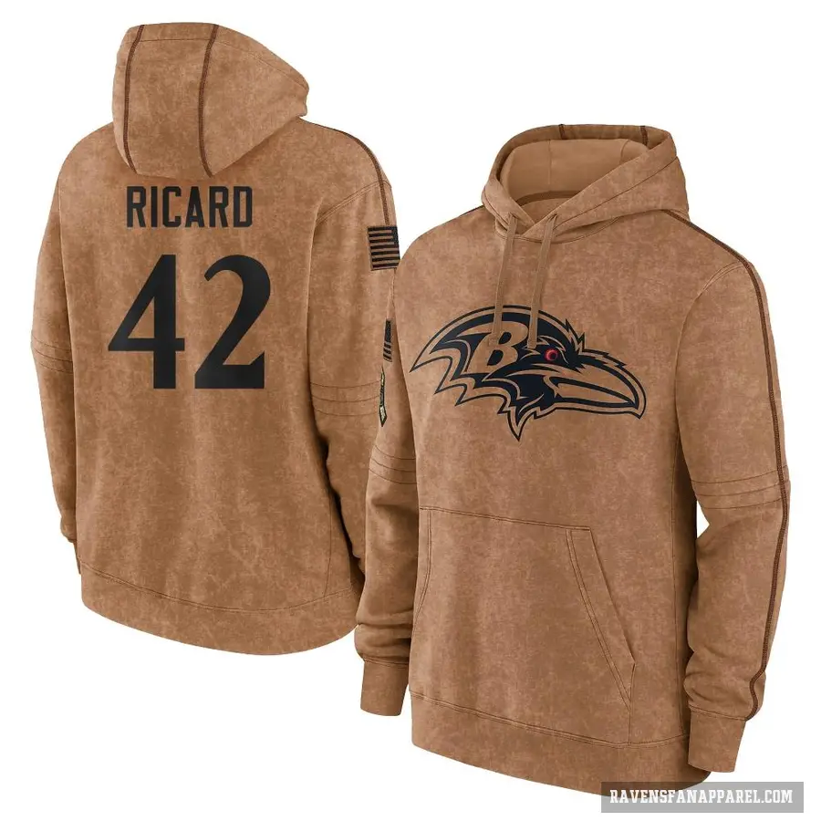 Men's ＃42 Patrick Ricard Baltimore Ravens Brown 2023 Salute To Service Club Pullover Hoodie