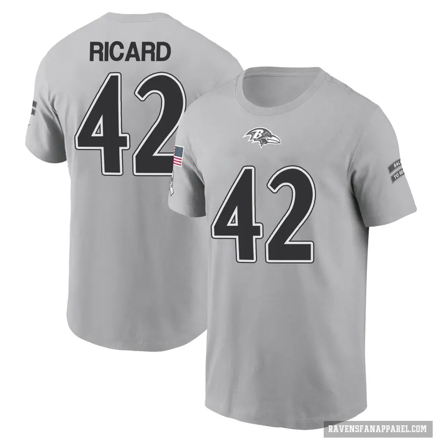 Men's ＃42 Patrick Ricard Baltimore Ravens Gray 2024 Salute to Service T-Shirt