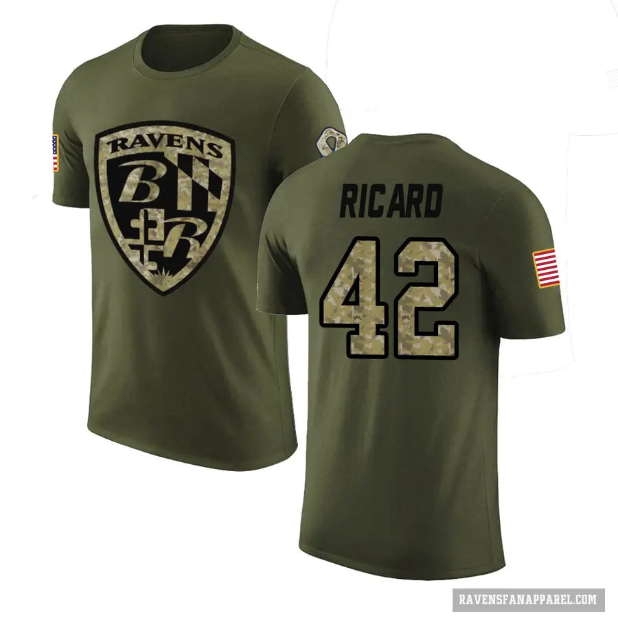 Men's ＃42 Patrick Ricard Baltimore Ravens Olive Salute to Service T-Shirt