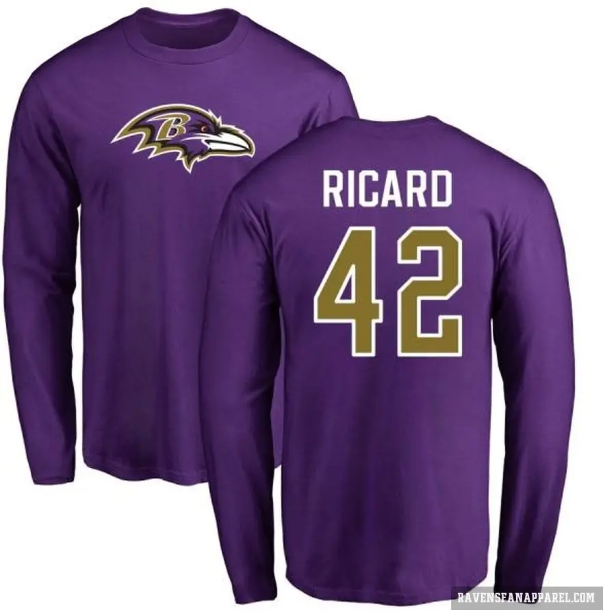 Men's ＃42 Patrick Ricard Baltimore Ravens Purple Logo Long Sleeve T-Shirt