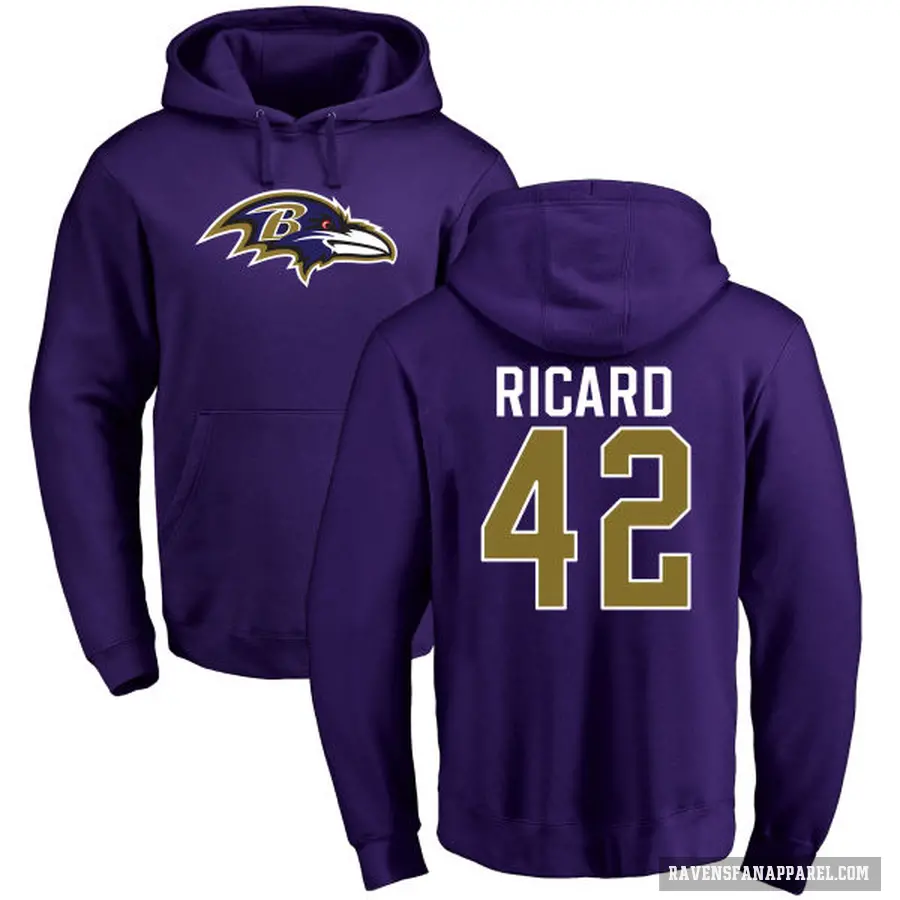 Men's ＃42 Patrick Ricard Baltimore Ravens Purple Pro Line by Branded Name & Number Logo Pullover Hoodie