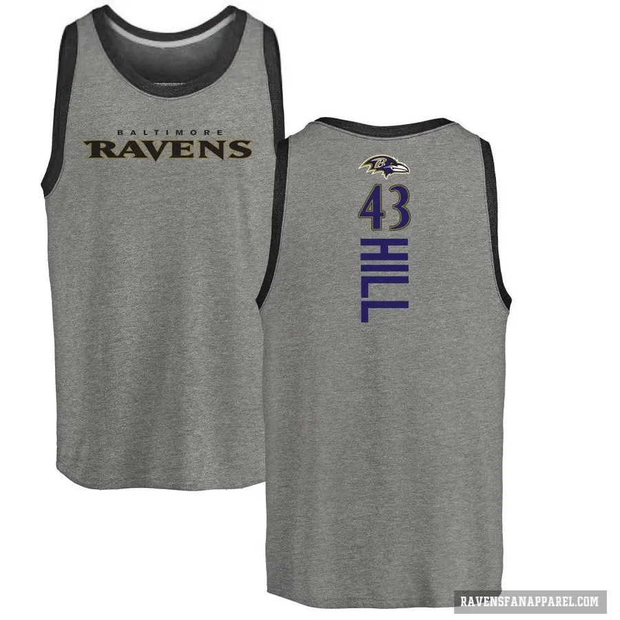 Men's ＃43 Justice Hill Baltimore Ravens Ash Backer Tank Top