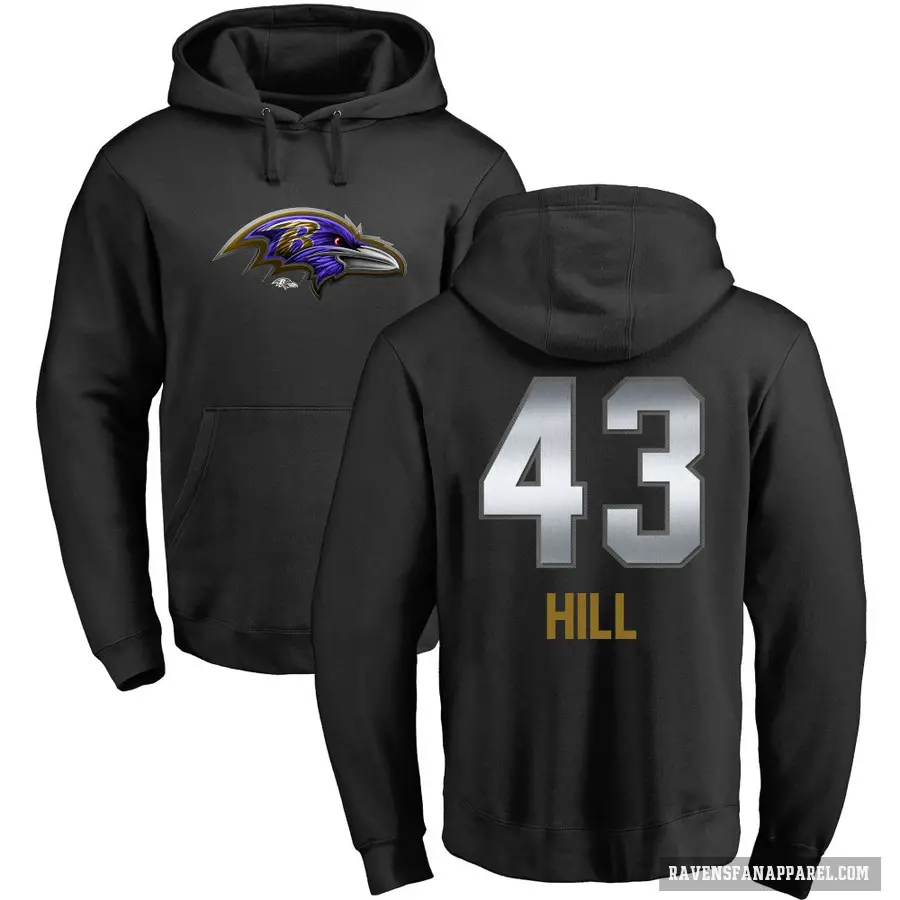 Men's ＃43 Justice Hill Baltimore Ravens Black Midnight Mascot Pullover Hoodie