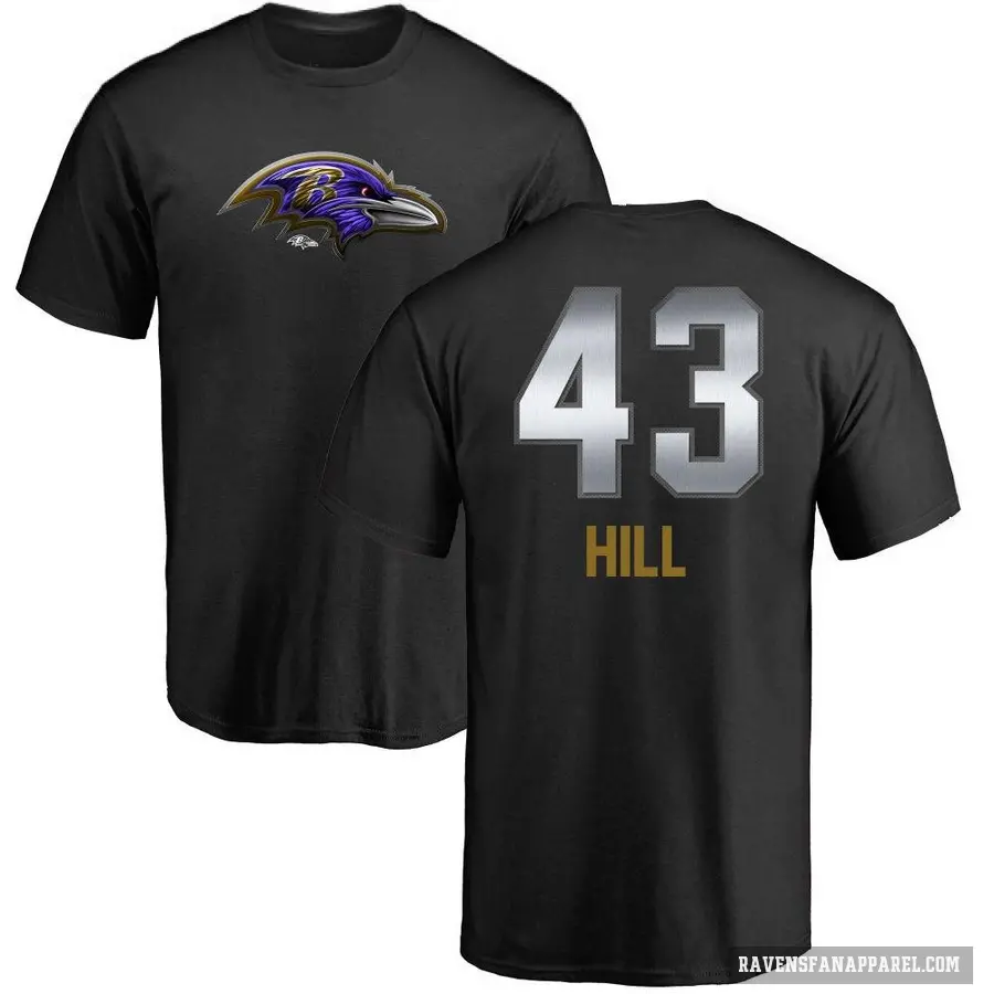 Men's ＃43 Justice Hill Baltimore Ravens Black Midnight Mascot T-Shirt